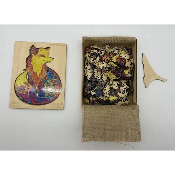 Wooden Jigsaw Puzzle Alluring Fox Rainbow Odd Shapes Complex Pieces READ - Picture 10 of 15
